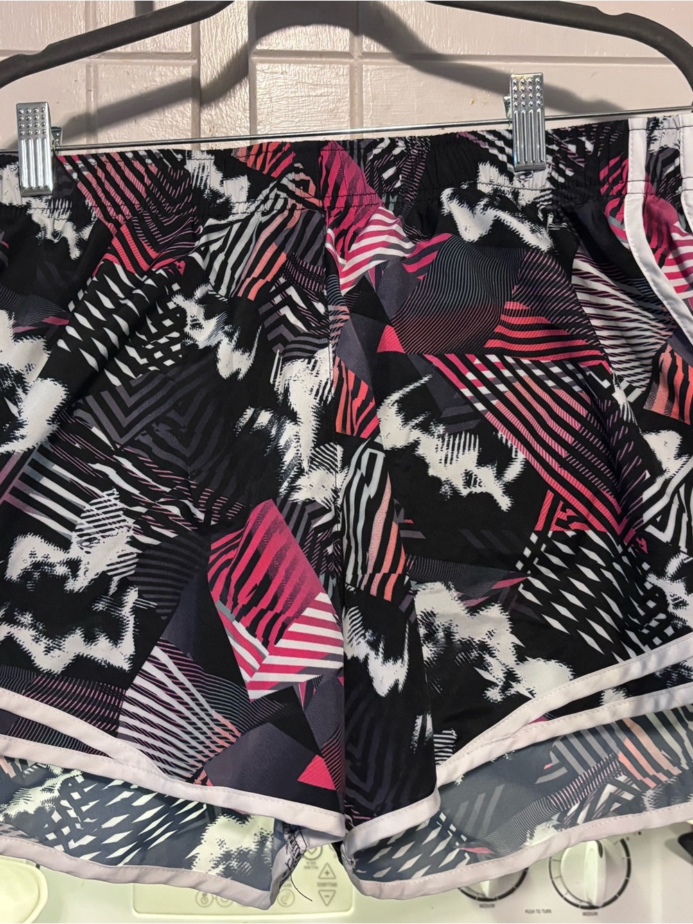 Calvin Klein Black Athletic Shorts with Pink and White Geometric Print